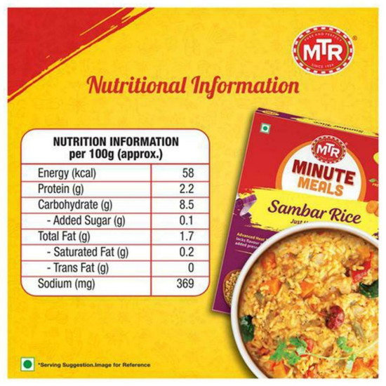 MTR Ready To Eat Sambar Rice 300 G - Authentic Indian Flavor