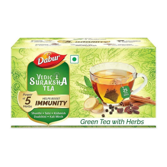 Dabur Vedic Suraksha Green Tea 1.5 G (25 Pcs) - Refreshing Herbal Infusion