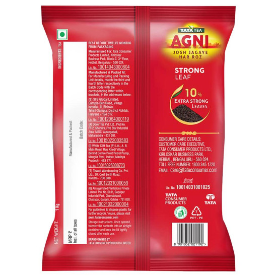 Tata Agni Strong Leaf Tea 1 Kg - Finest Quality & Rich Aroma