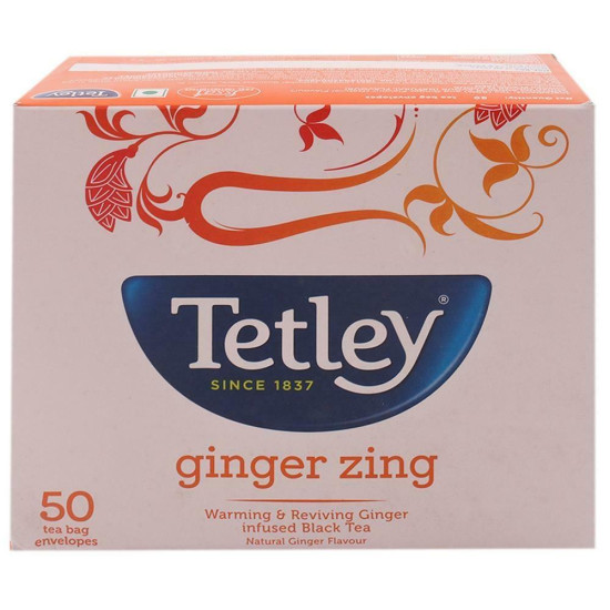 Tetley Ginger Leaf Tea Bags 50 Pcs - Invigorating Ginger Flavor