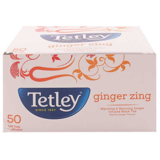 Tetley Ginger Leaf Tea Bags 50 Pcs - Invigorating Ginger Flavor