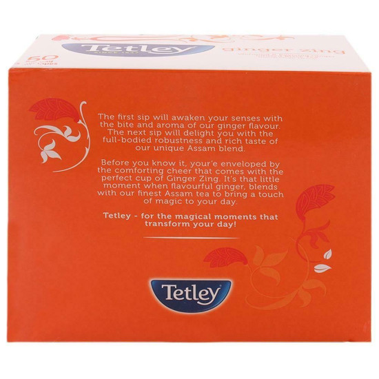 Tetley Ginger Leaf Tea Bags 50 Pcs - Invigorating Ginger Flavor
