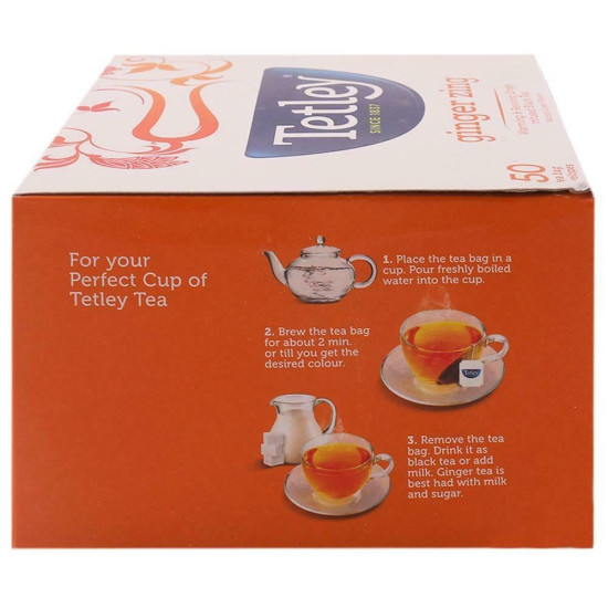 Tetley Ginger Leaf Tea Bags 50 Pcs - Invigorating Ginger Flavor