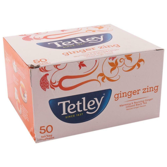Tetley Ginger Leaf Tea Bags 50 Pcs - Invigorating Ginger Flavor