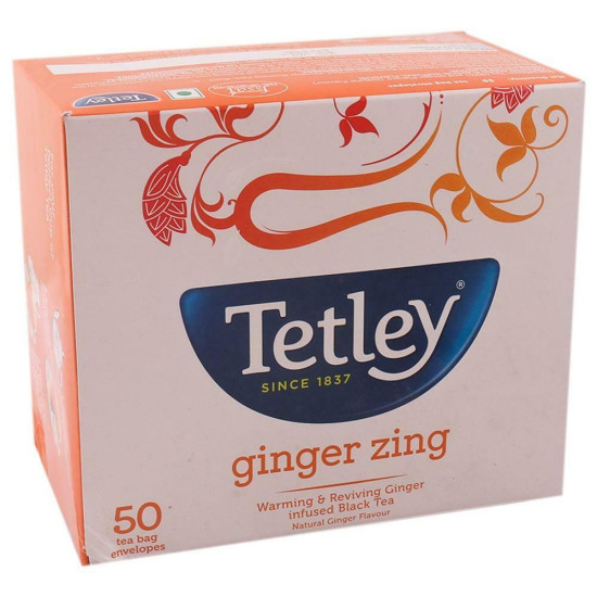 Tetley Ginger Leaf Tea Bags 50 Pcs - Invigorating Ginger Flavor
