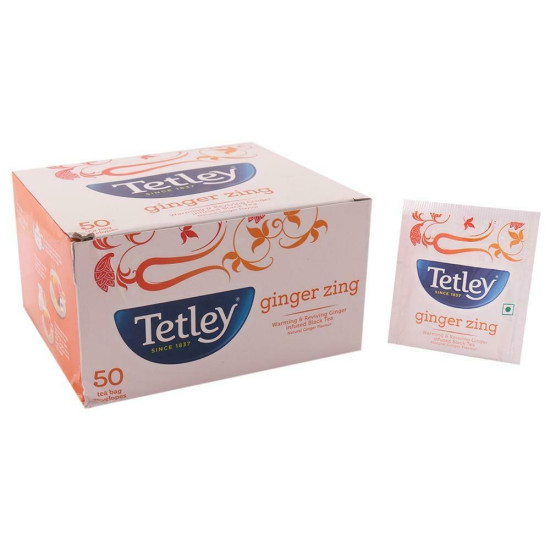 Tetley Ginger Leaf Tea Bags 50 Pcs - Invigorating Ginger Flavor