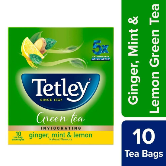 Tetley Ginger Mint And Lemon Green Tea Bags - Refreshing & Aromatic