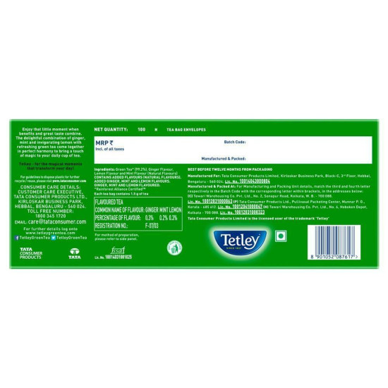 Tetley Ginger, Mint and Lemon Green Tea Bags - Refreshing Blend