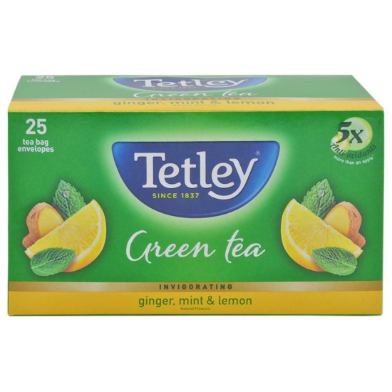 Tetley Ginger Mint And Lemon Green Tea Bags 25 Pcs - Refreshing Herbal Blend