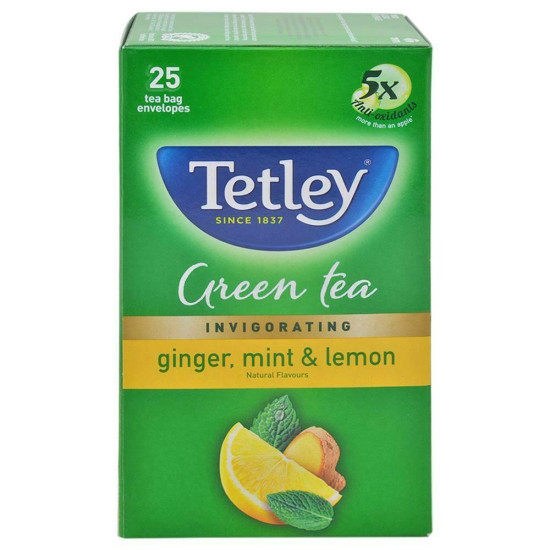 Tetley Ginger Mint And Lemon Green Tea Bags 25 Pcs - Refreshing Herbal Blend