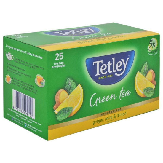 Tetley Ginger Mint And Lemon Green Tea Bags 25 Pcs - Refreshing Herbal Blend