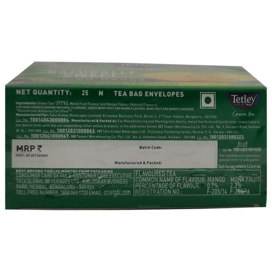 Tetley Green Reviving Mango Tea - Exotic Mango Flavor
