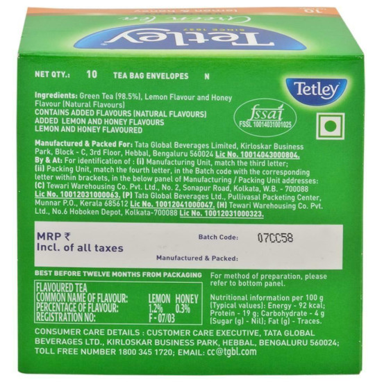 Tetley Lemon & Honey Green Tea Bags - Refreshing & Healthy