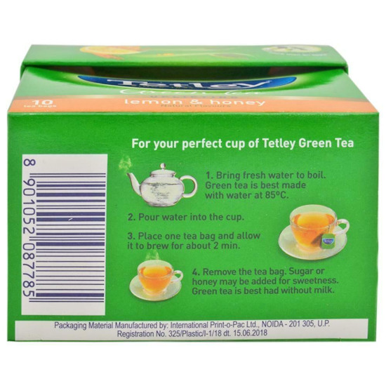 Tetley Lemon & Honey Green Tea Bags - Refreshing & Healthy