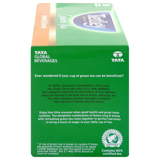 Tetley Lemon & Honey Green Tea Bags 25 Pcs - Refreshing Citrus Blend