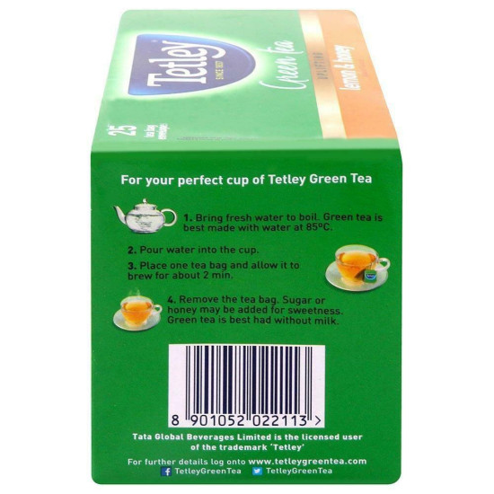 Tetley Lemon & Honey Green Tea Bags 25 Pcs - Refreshing Citrus Blend
