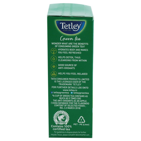 Tetley Long Leaf With Lemon Natural Green Tea 100 G - Refreshing Citrus Flavor