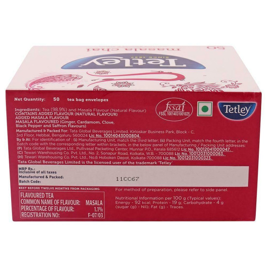 Tetley Masala Leaf Tea Bags 50 Pcs - Authentic Indian Flavor
