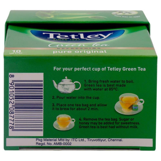 Tetley Regular Green Tea Bags (10 Pcs) - Rich Flavour