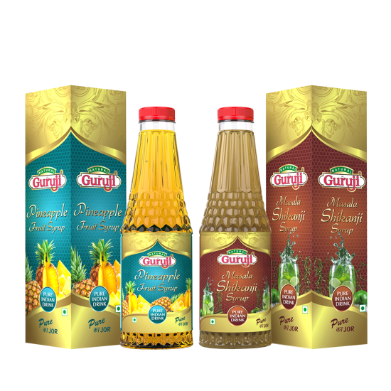 Natural Jai Guruji Pineapple & Masala Shikanji Fruit Syrup - Refreshing Summer Blend