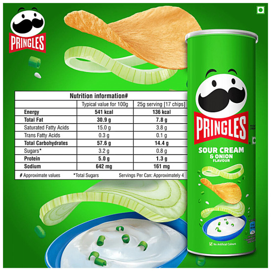 Pringles Potato Chips - Sour Cream & Onion Flavour - Crunchy & Crispy