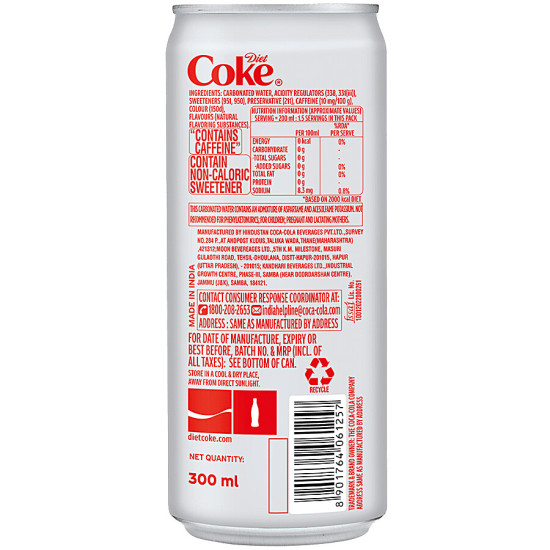Coca Cola Diet Coke Soft Drink 300 ml - Crisp & Refreshing Flavor