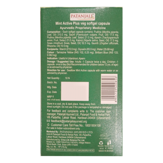 Patanjali Mint Active Plus 10 g - Refreshing Herbal Mint