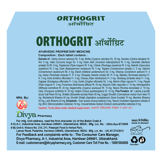 Divya Orthogrit Tablet 60 N 41 g - Natural Supplement for Well-being