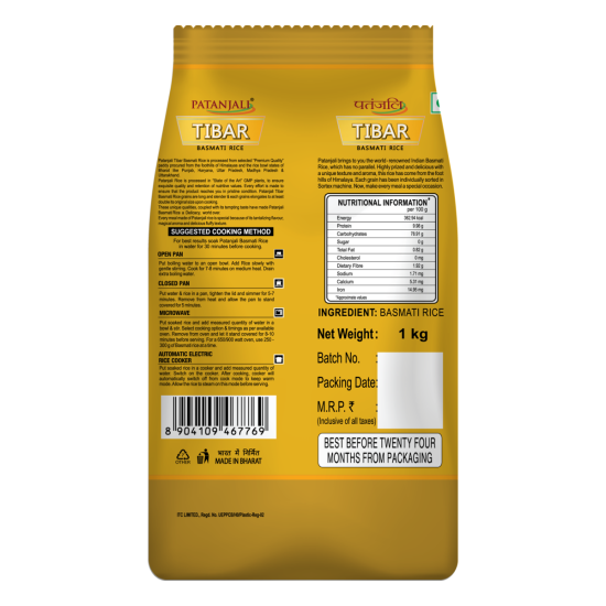 Patanjali Tibar Basmati Rice 1 kg - Premium Quality for Authentic Taste