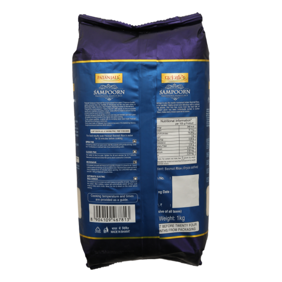 Patanjali Sampoorn Traditional Basmati Rice 1 kg - Authentic Indian Aroma