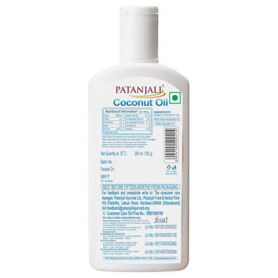 Patanjali Coconut Oil 200 ml - Pure & Natural Versatile Oil
