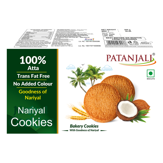 Patanjali Nariyal Cookies 200 g - Rich Coconut Flavor