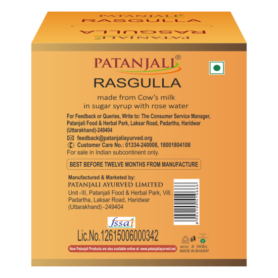 Patanjali Rasgulla 1 kg - Authentic Indian Sweet Delight