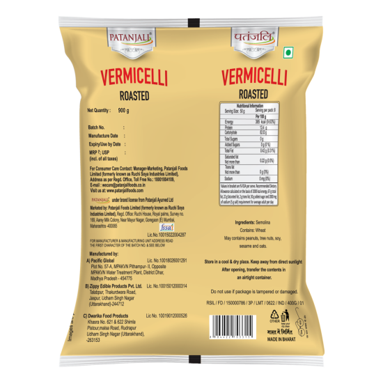 Patanjali Roasted Vermicelli 900 g - Versatile Indian Delight