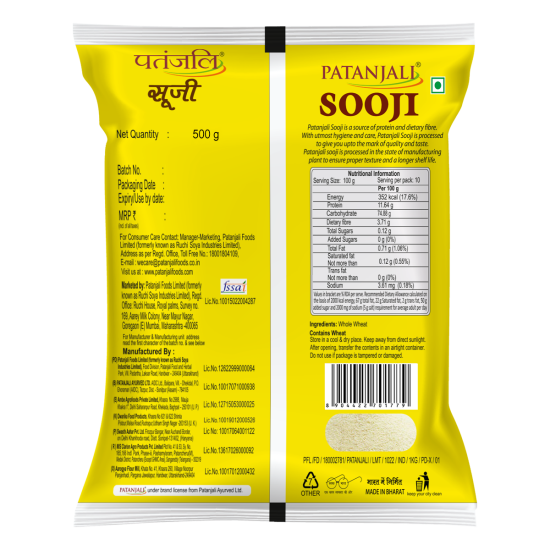 Patanjali Sooji 500g - Premium Quality Semolina