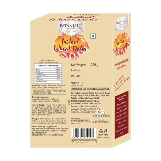 Patanjali Instant Wheat Dalia 250 g - Nutritious & Quick Meal
