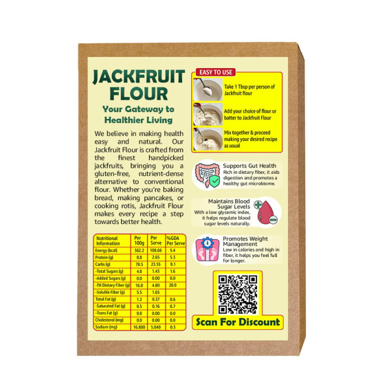 VedaLicious Premium Green Jackfruit Flour – Gluten-Free, High Fiber Superfood for Baking, Cooking, and Smoothies – 200g
