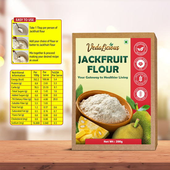 VedaLicious Premium Green Jackfruit Flour – Gluten-Free, High Fiber Superfood for Baking, Cooking, and Smoothies – 200g