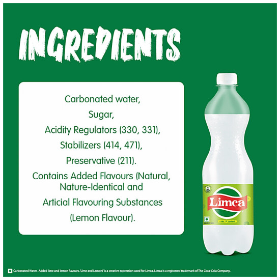 Limca Soft Drink - Lime & Lemon Flavoured 750 ml - Refreshing Lemony Fizz