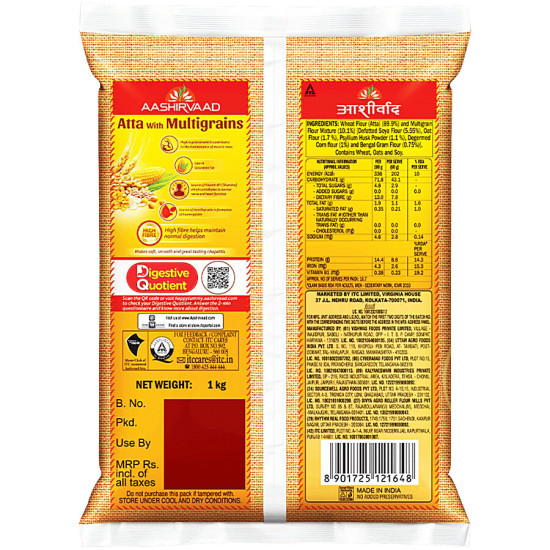 Aashirvaad Atta/Godihittu - Multigrains 1 kg - High-Fibre Indian Flour