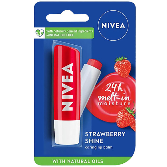 NIVEA Strawberry Shine Caring Lip Balm - With Natural Oils for 24h Moisture