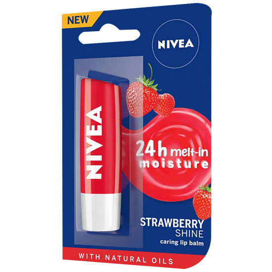 NIVEA Strawberry Shine Caring Lip Balm - With Natural Oils for 24h Moisture