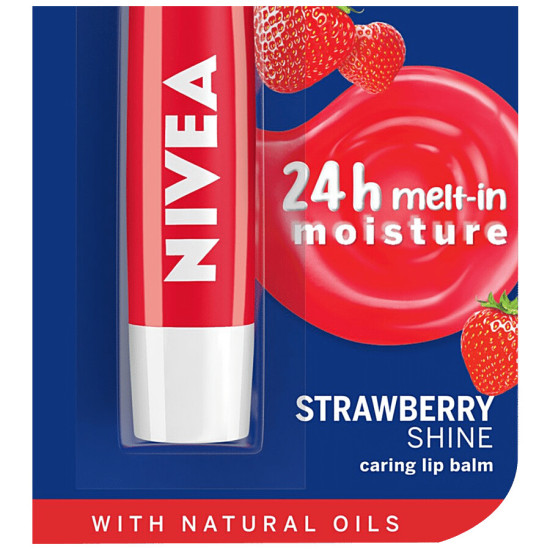 NIVEA Strawberry Shine Caring Lip Balm - With Natural Oils for 24h Moisture