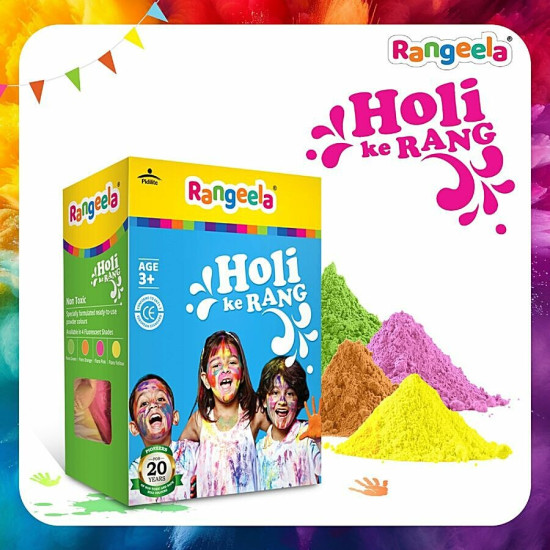 Rangeela Holi Ke Rang - 4 Fluorescent Shades Of Holi Colours 240 g - Safe & Washable