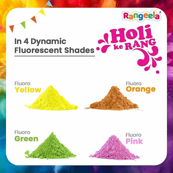 Rangeela Holi Ke Rang - 4 Fluorescent Shades Of Holi Colours 240 g - Safe & Washable