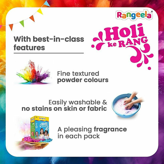 Rangeela Holi Ke Rang - 4 Fluorescent Shades Of Holi Colours 240 g - Safe & Washable