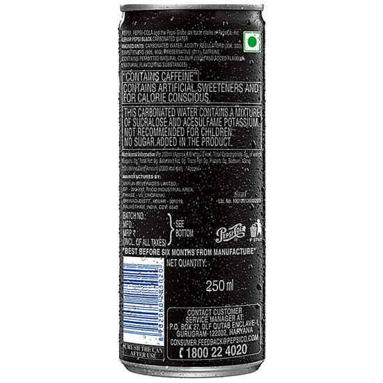 Pepsi Black Soft Drink - Max Taste, Zero Sugar (Diet) 250 ml