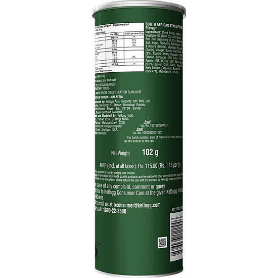 Pringles Potato Chips - Peri Peri Flavoured, Crunchy & Crispy 102 g
