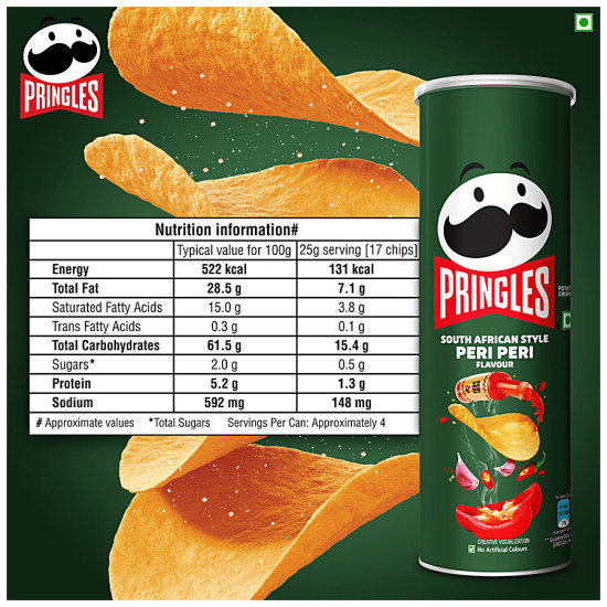 Pringles Potato Chips - Peri Peri Flavoured, Crunchy & Crispy 102 g