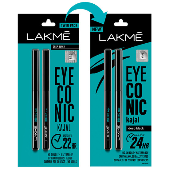 Lakme Eyeconic Kajal - Twin Pack 0.7g - Smudge-Proof & Waterproof